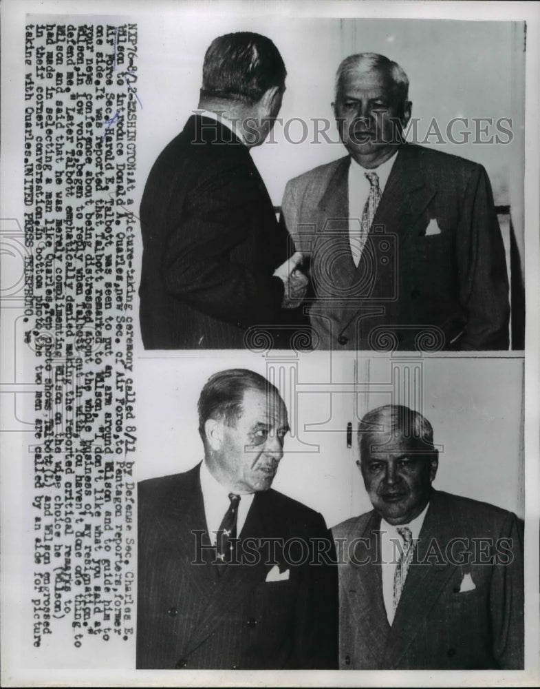1955 Press Photo Defense Sec.Charles Wilson&Donald Quarles,New Sec, of Air Force