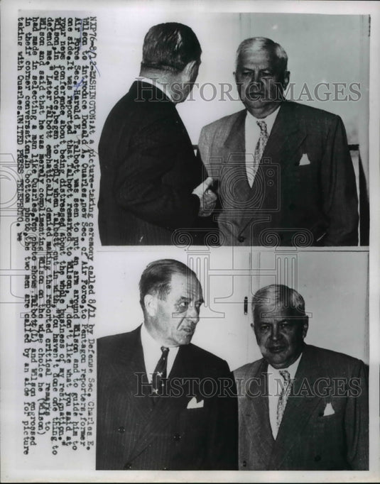 1955 Press Photo Defense Sec.Charles Wilson&Donald Quarles,New Sec, of Air Force
