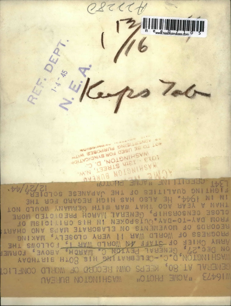 1944 Press Photo Wash DC General Peyton C March former Army Chief of Staff