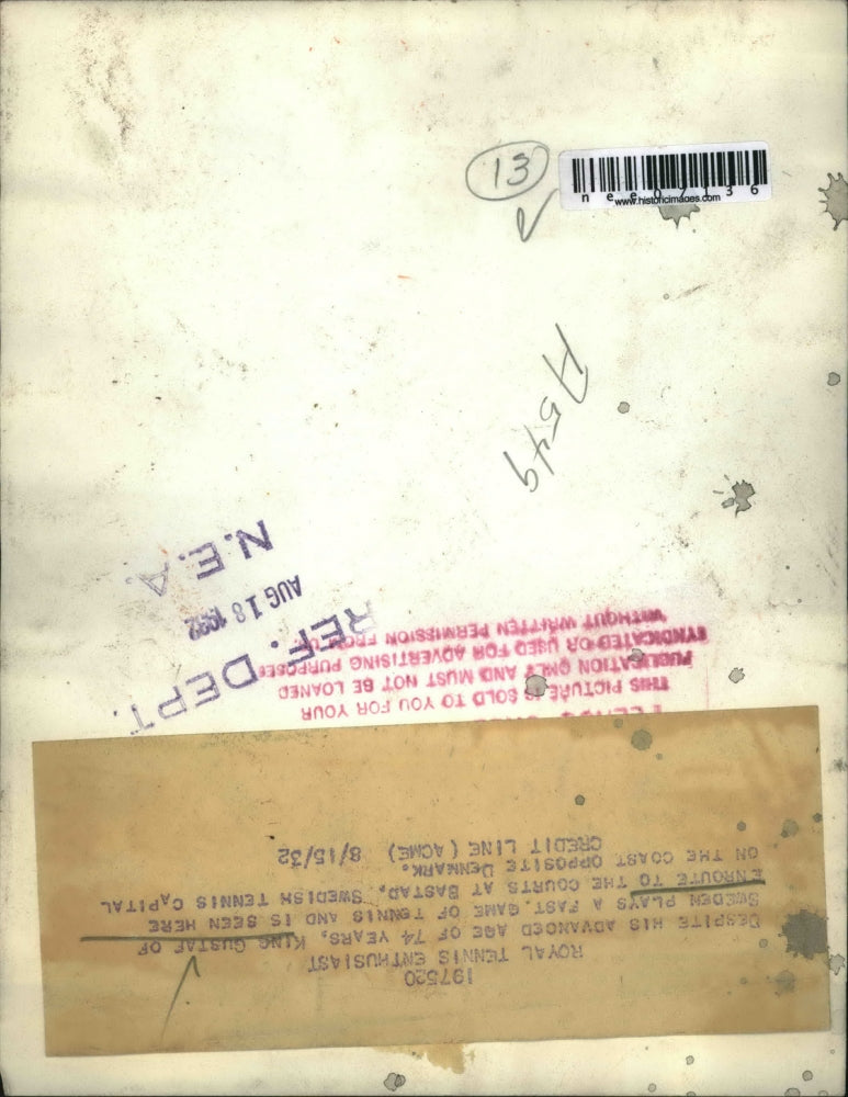 1932 Press Photo King Gustaf of Sweden at tennis - nee07136