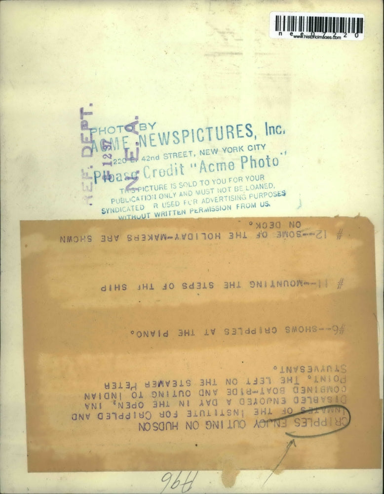 1937 Press Photo Crippled children & disabled on steamer Stuyvesant for excursio