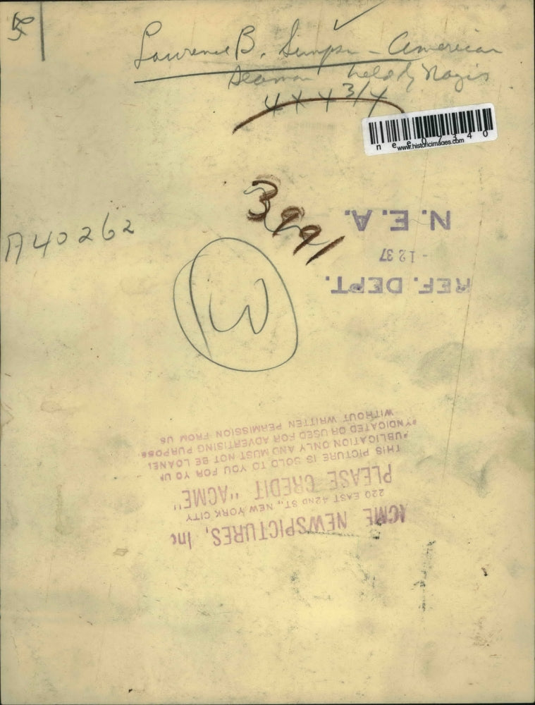 1937 Press Photo Laurence Simpson American seaman at Navy yard strike