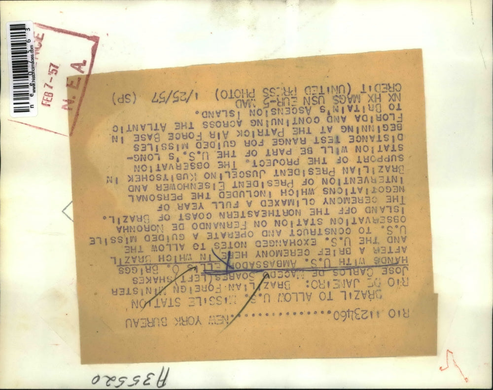 1957 Press Photo Brazil to Allow U.S. Missile Station - nee07563