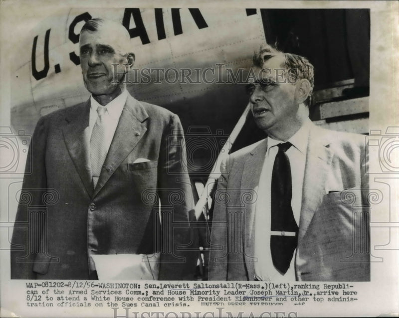 Load image into Gallery viewer, 1956 Press Photo Senator Leverett Saltonstall &amp; House Minority Leader Martin
