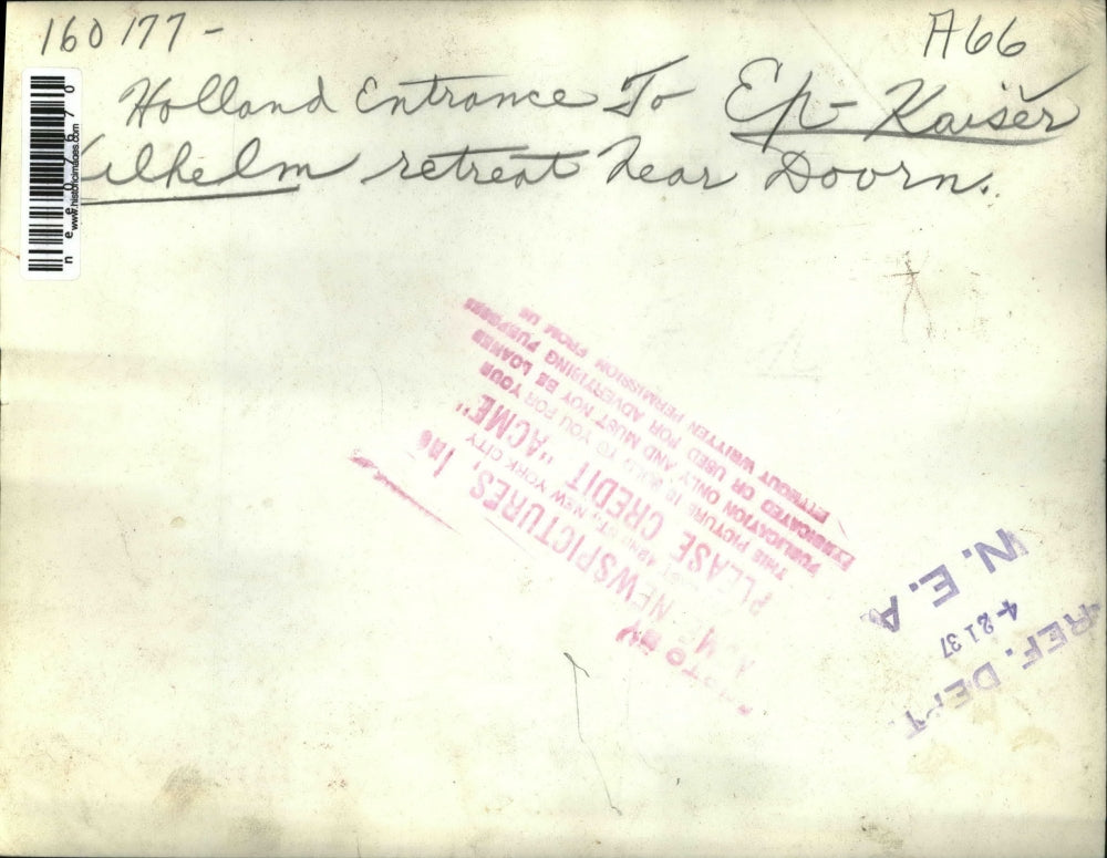 1937 Press Photo Holland Entrance To Ex Kasier - nee07670