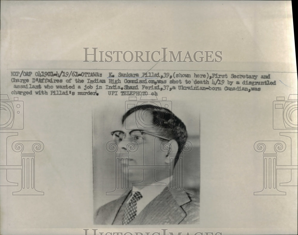 1961 Press Photo K Sankara Pillai 1st Secretary of Indian High Commission Killed