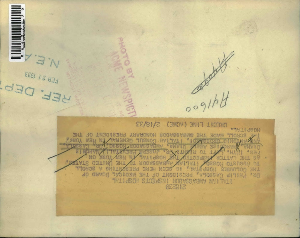 1933 Press Photo Dr Cassola Gives Italian Ambassador Tour of Hospital