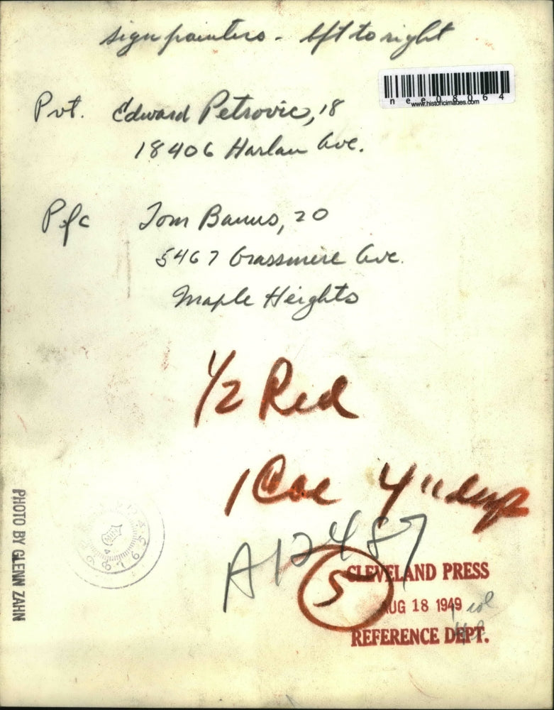 1949 Press Photo Pvt Edward Petrovic & Pfc Tom Banns - nee08064