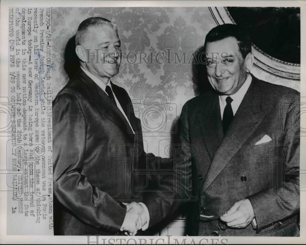 1953 Press Photo Hugh Baillie with Joseph Laniel tour of Western Europe, Paris