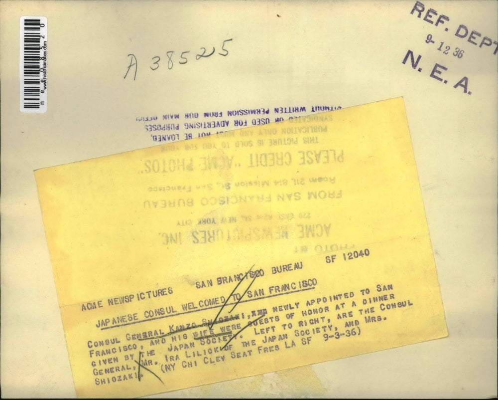 1936 Press Photo Japanese Consul Welcomed To San Francisco - nee08520