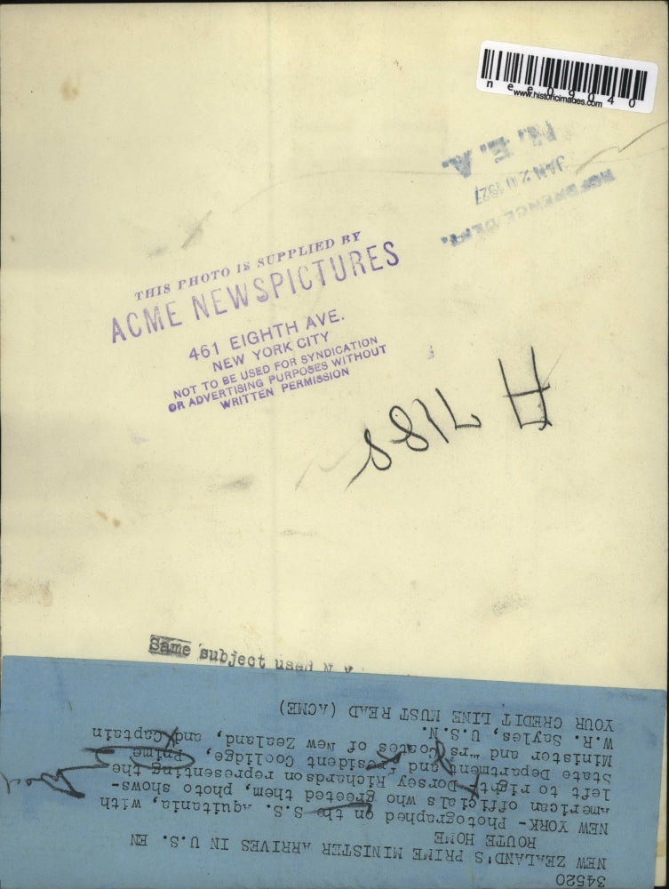 1927 Press Photo Dorsey Richardson, Prime Minister & Mrs. Coates, Capt. Sayles