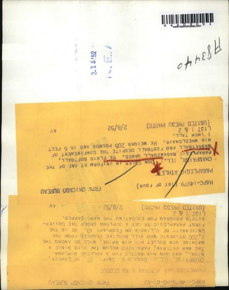 1952 Press Photo Paraplegic Athlete - nee09091