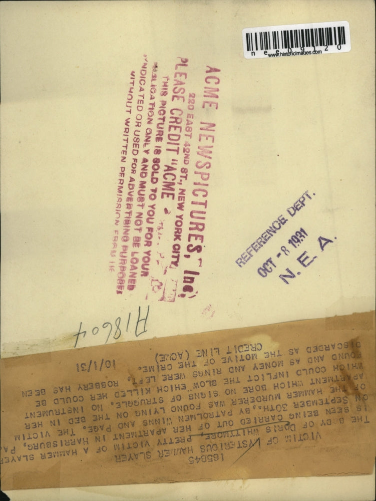 1938 Press Photo Victim of Mysterious Hammer Slayer Doris Whittmore - nee09120