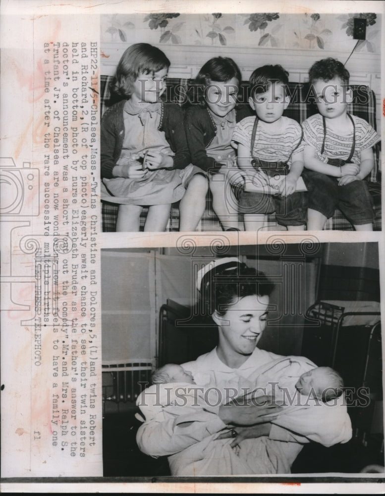 Load image into Gallery viewer, 1953 Press Photo Twins Christine and Dolores and twins Robert and Richard
