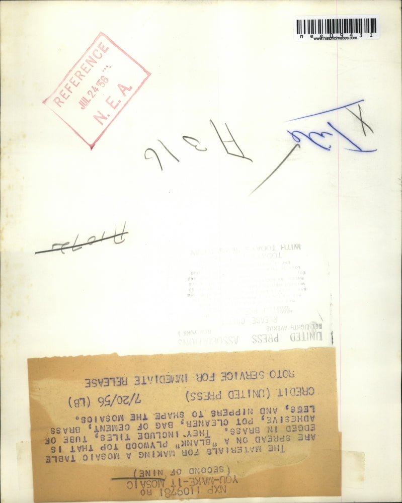 1956 Press Photo Materials in making a mosaic table spread on a plywood top