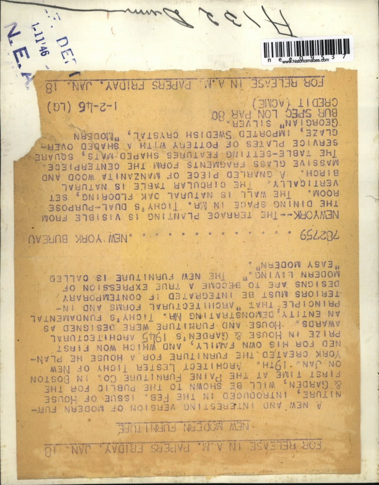 1946 Press Photo Terrace Planting Visible from Dining Space in Multipurpose Room