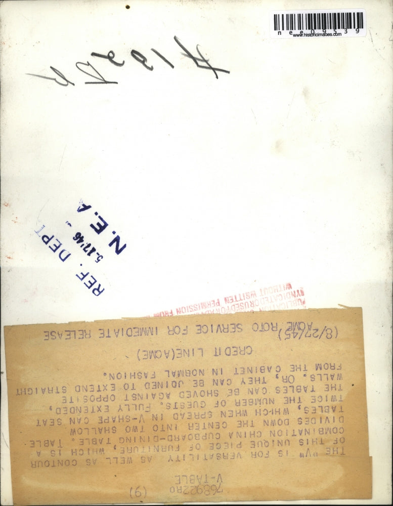 1945 Press Photo China Cupboard-Dining Table Unique Piece - nee09539