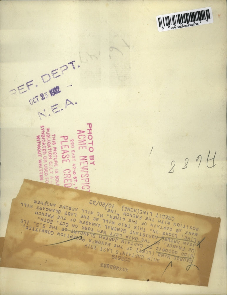 1932 Press Photo George Mand, Ship Captain Joseph Blancart, Jean Artur