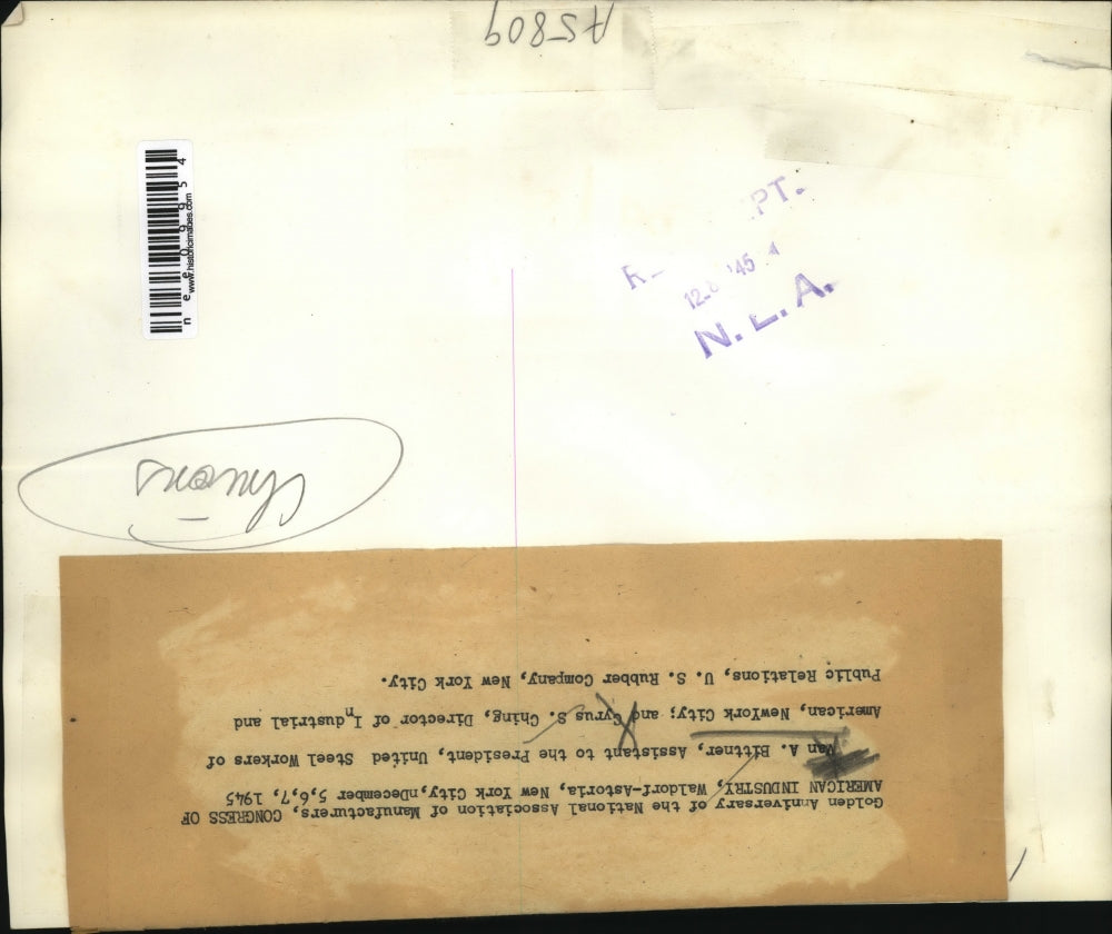 1945 Press Photo Union Leader Man A. Bittner, Cyrus S. Ching