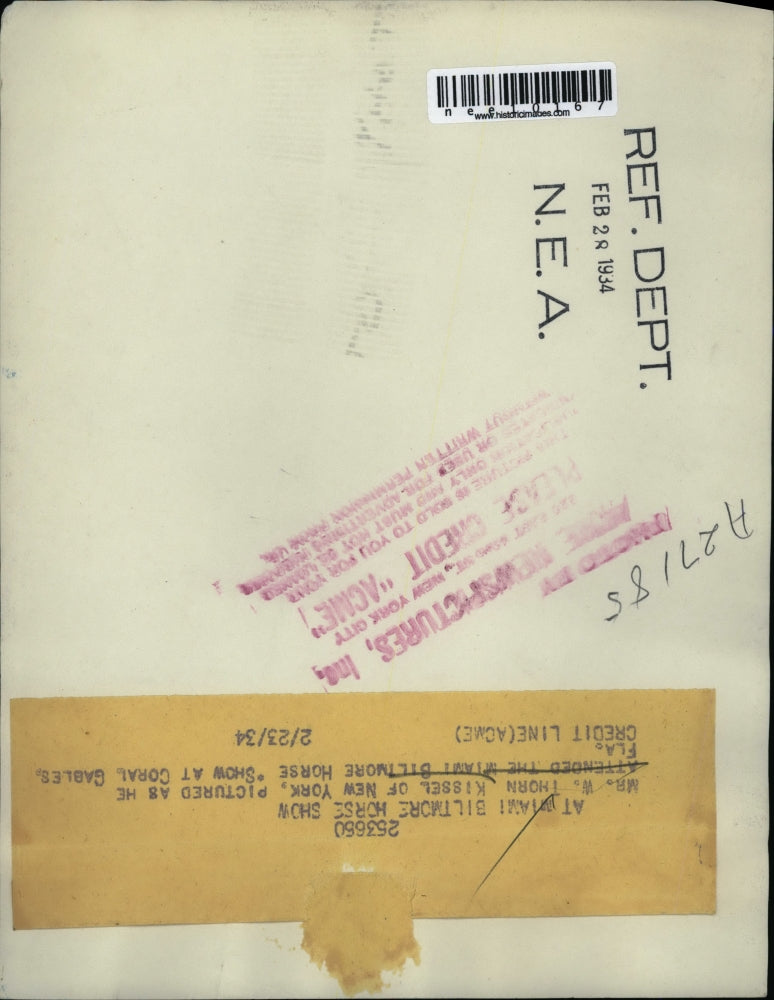 1934 Press Photo Mr. W. Thorn Kissel at The Miami Biltmore Horse Show