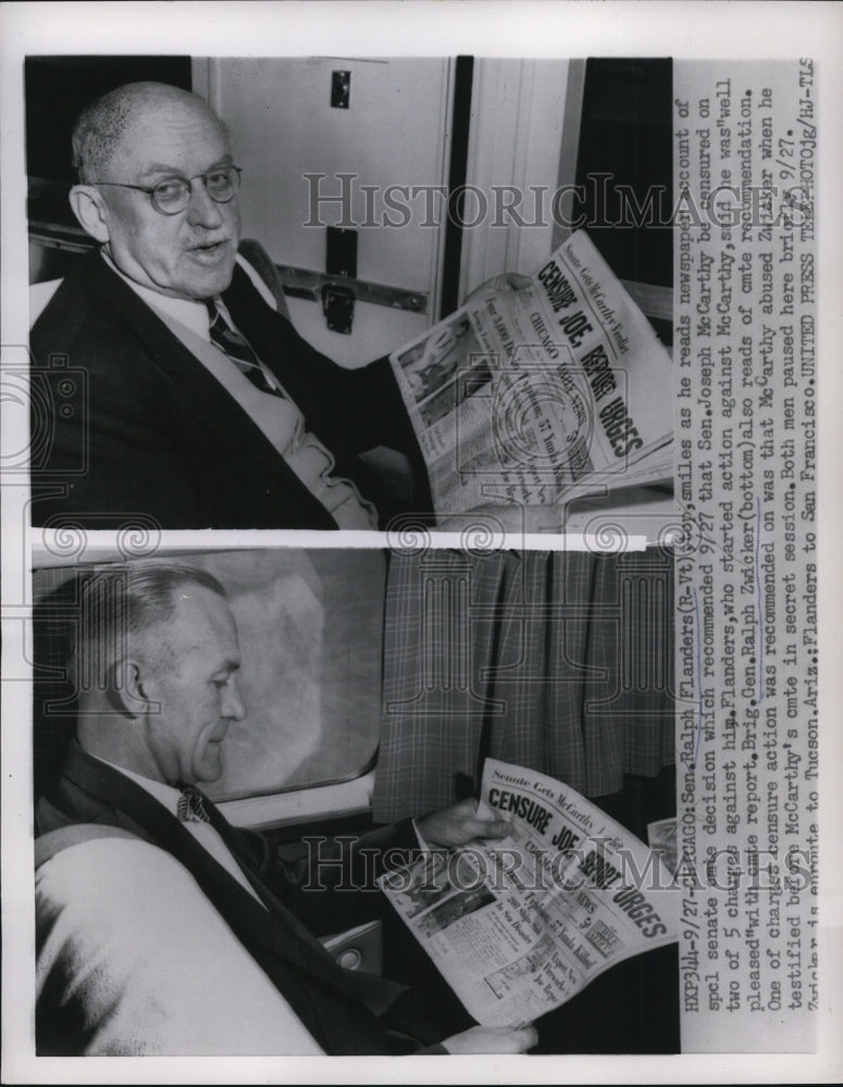 Load image into Gallery viewer, 1954 Press Photo Senator Ralph Flanders &amp; Brig General Ralph Zwicker
