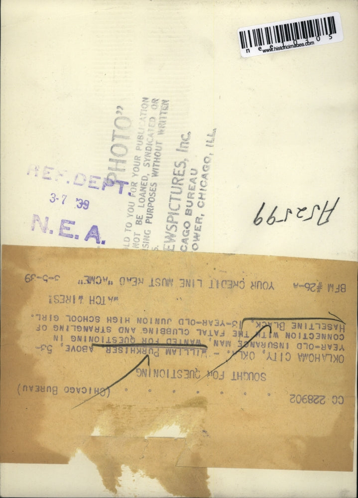 1939 Press Photo William Porkhiser wanted for questioning of murder - nee10305