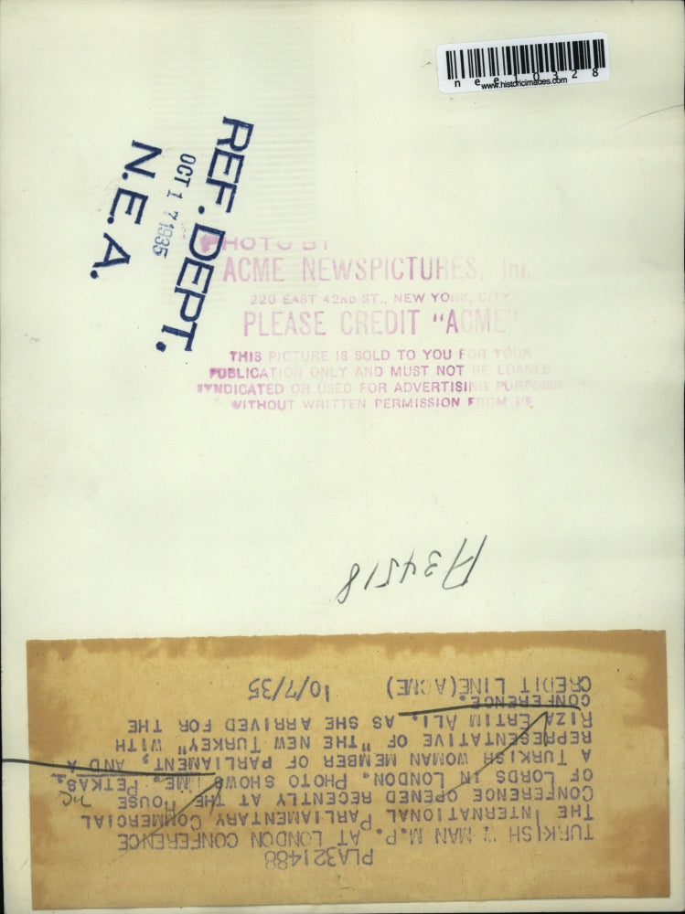 1935 Press Photo Turkish woman Petkas & Riza Ali at London Conference