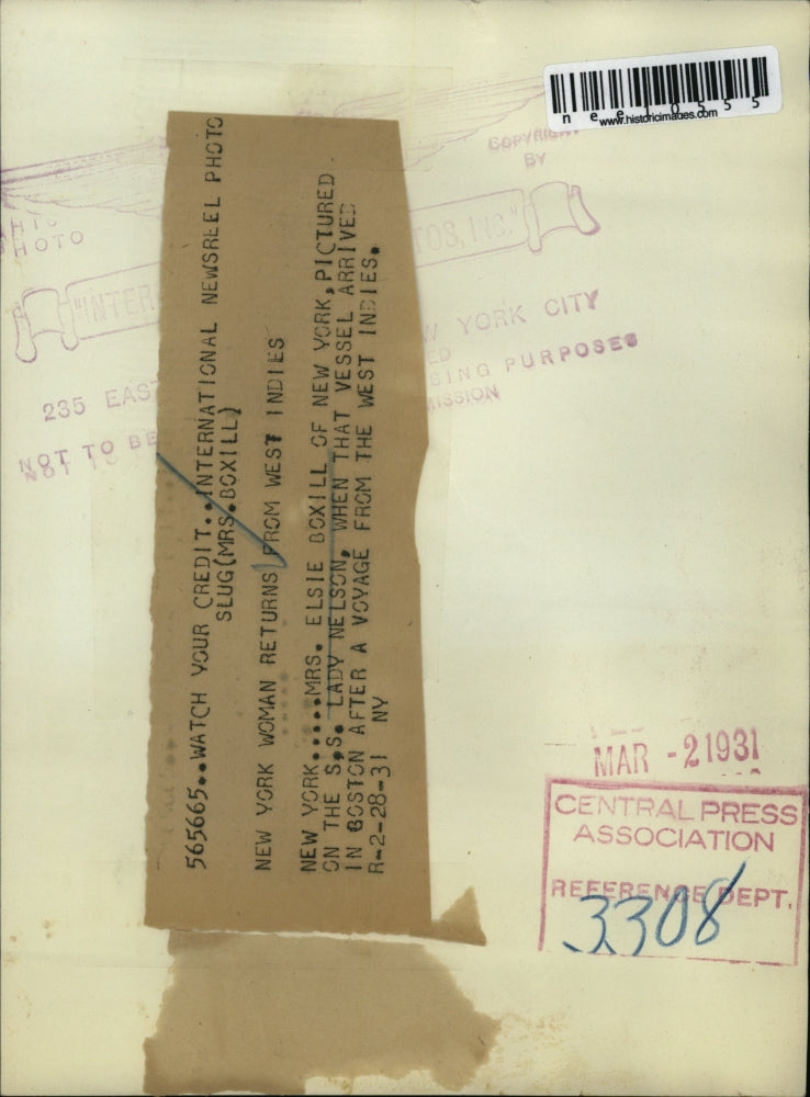 1931 Press Photo Mrs Elsie Boxill Aboard SS Lady Nelson - nee10555