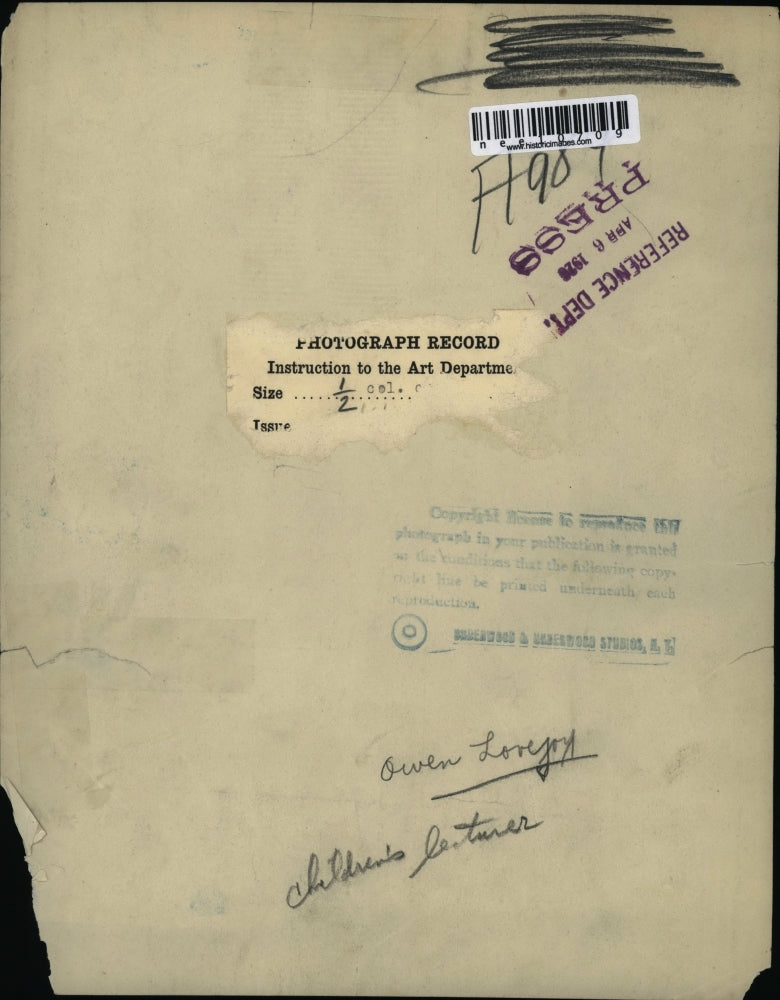 1926 Press Photo Owen Lovejoy, Children's Lecturer - nee10709