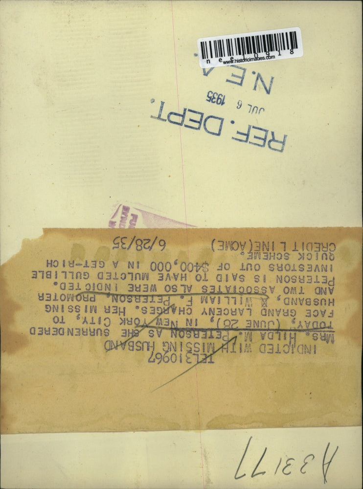 1935 Press Photo Mrs Hilda Peterson NYC grand larceny charges - nee10918