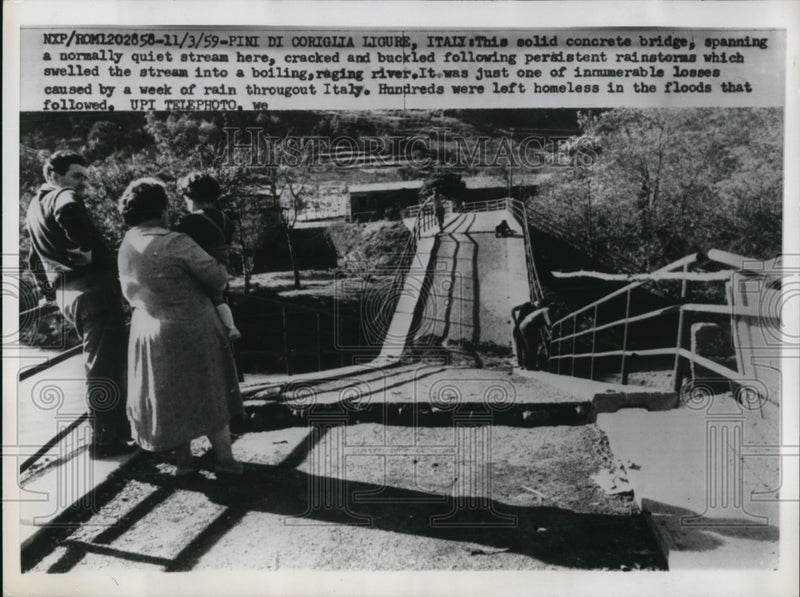 Load image into Gallery viewer, 1959 Press Photo Concrete Bridge Collapses in Italy Due to Raging River
