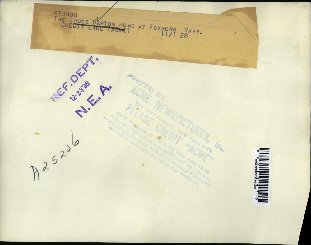 1938 Press Photo Bruce Bartons Home Foxboro Massachusetts - nee11438