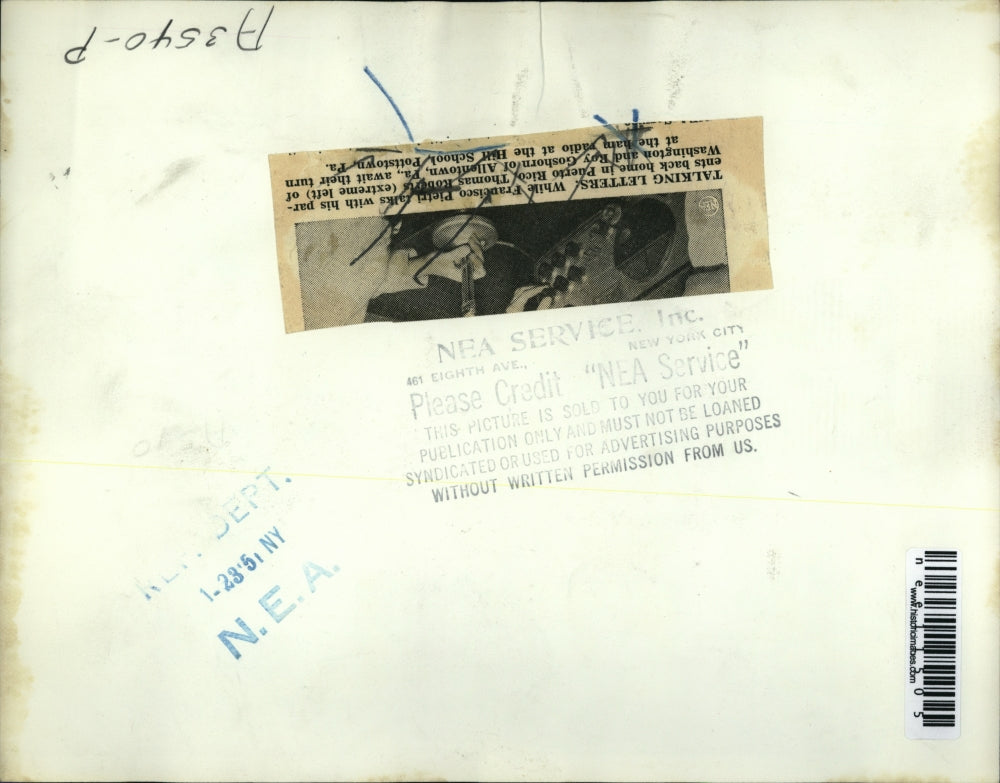 1951 Press Photo Francisco Pietri, Tom Roberts & radio at Pottstown HS in Pa