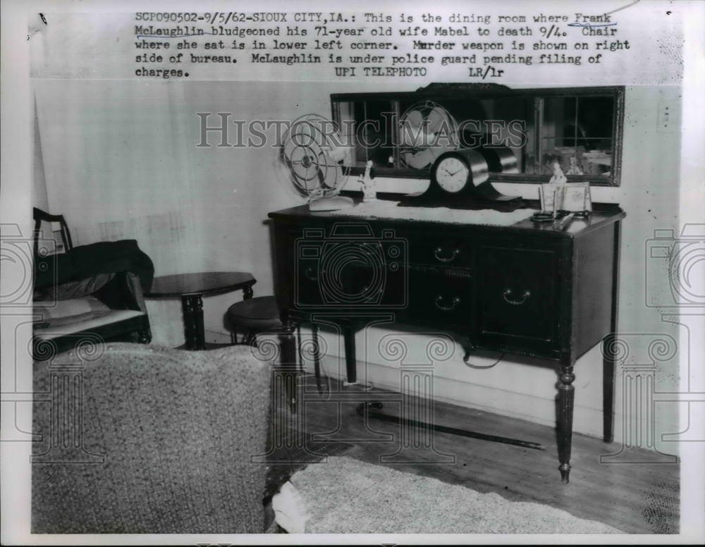 1962 Press Photo Sioux City Ia dining room wher Frank McLaughlin killed wife