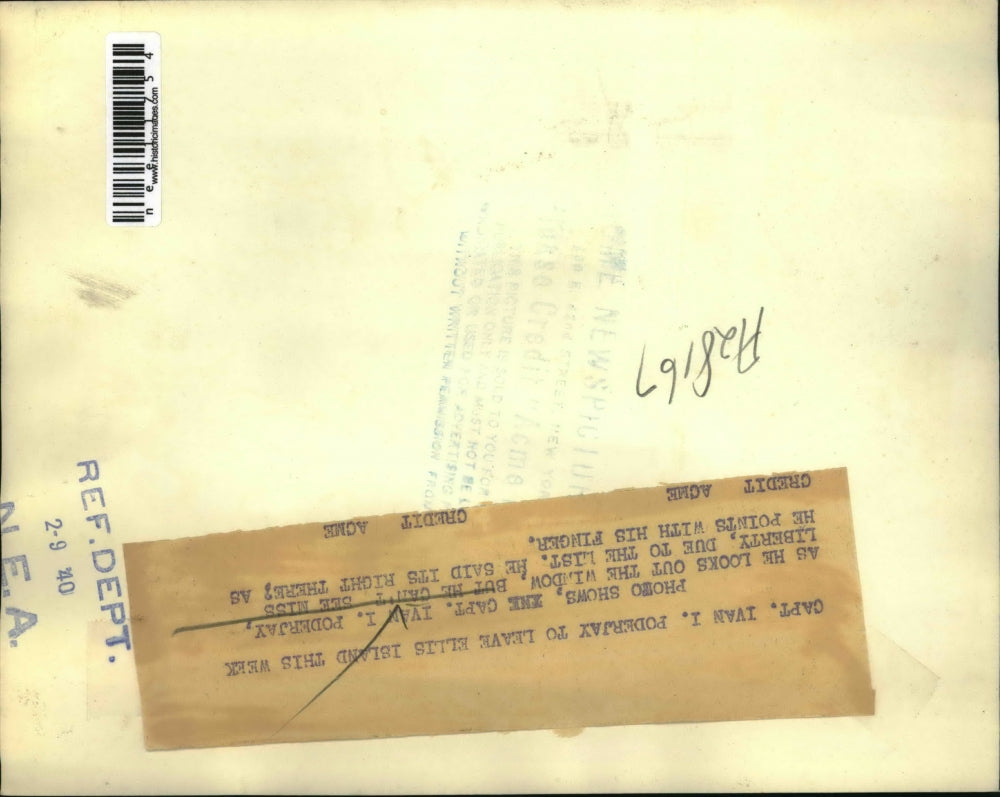 1940 Press Photo Capt. Ivan I. Poderjay Looking out Window