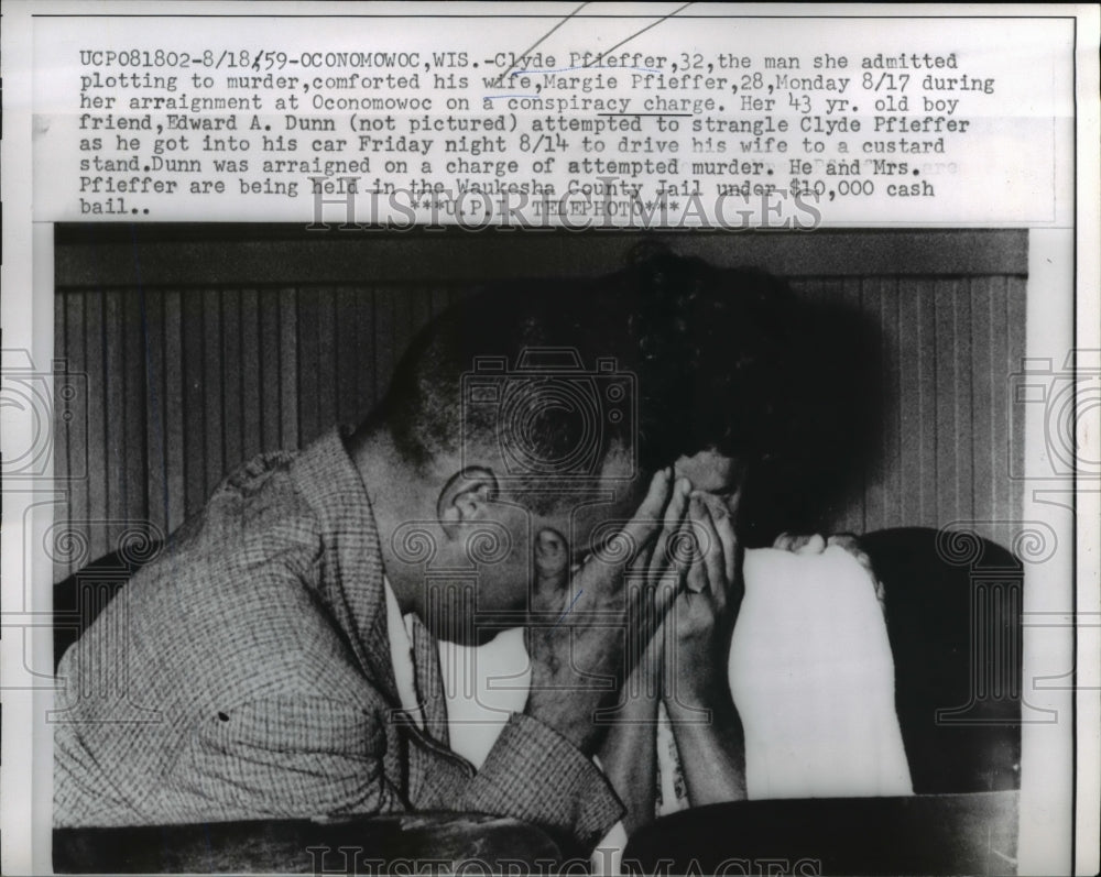 1959 Press Photo Oconowowoc Wis Clyde Pfeiffer conspiracy charges - nee11794
