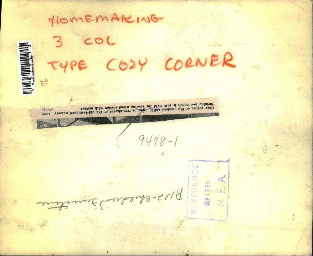 1959 Press Photo A mother with her child in his modern bedroom as she reads