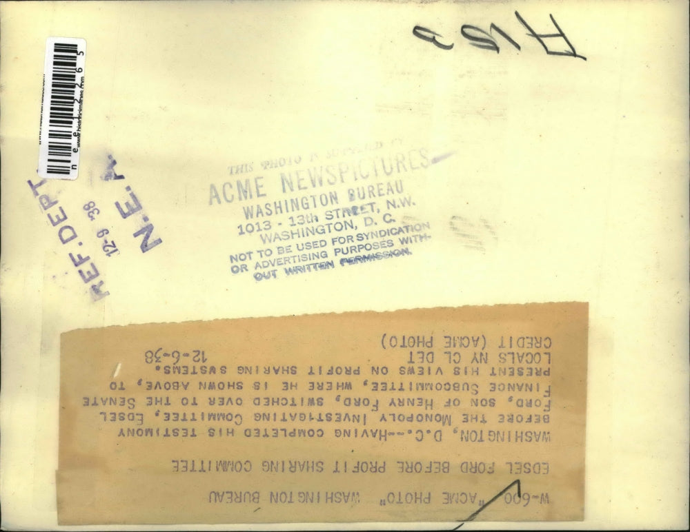 1938 Press Photo Wash DC Edsel Ford at Monopoly investigation - nee12265