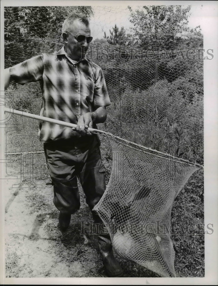 1966 Press Photo Game Agent Edward M. Bosak Captures Canada Geese in Net