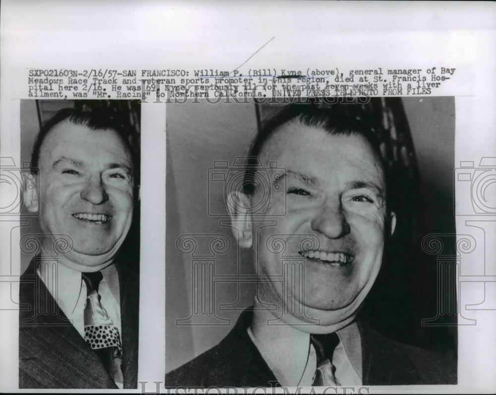 1957 Press Photo William P. Kyne,Gen.Manger of Bay Meadows Race Track died at 69