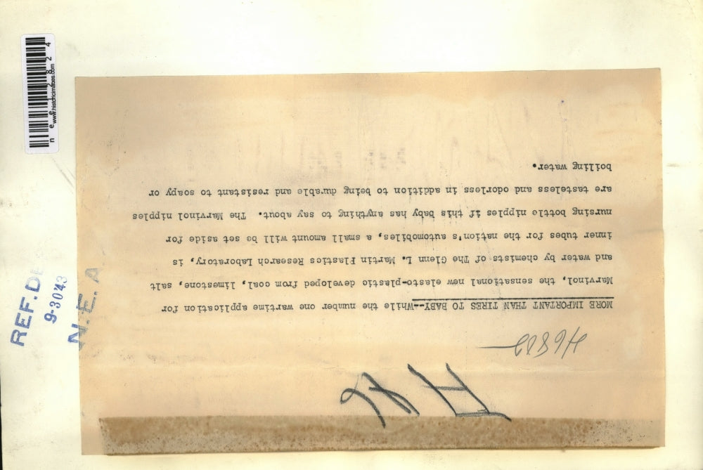 1943 Press Photo Marnivol Nipples:Tasteless & odorless; durable & soap resistant