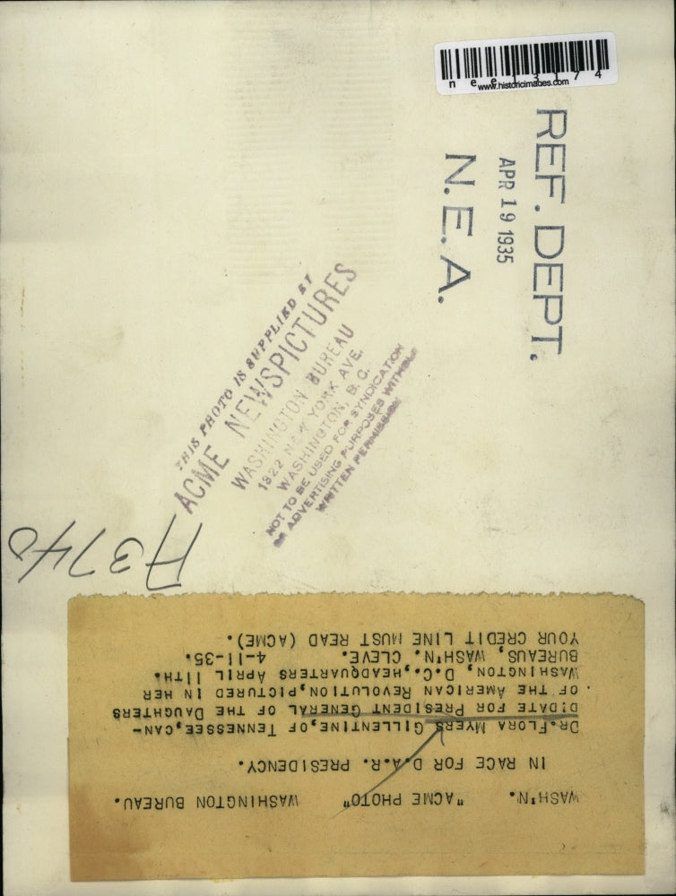 1935 Press Photo Dr Flora Myers Gillentine of Tenn for DAR pres - nee13174