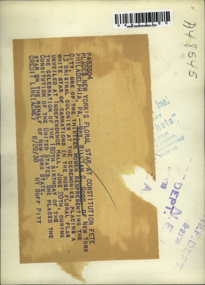 1938 Press Photo Philasdelphia Pa Mrs William C Good at Independence Hall