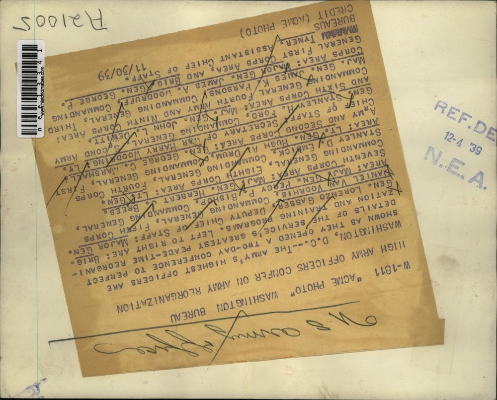 1939 Press Photo DC US Army officers Brig GEn Gasser, Maj Gen Voorhis