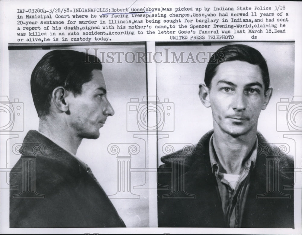 1958 Press Photo Indianapolis Ind Robert Gose held on trespass charges