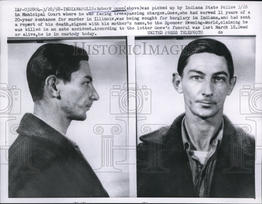 1958 Press Photo Indianapolis Ind Robert Gose held on trespass charges