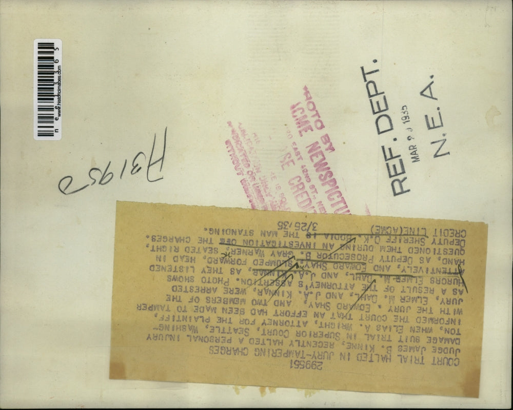 1935 Press Photo Judge James Kinne Seattle Wash, jurors Dahl, Kinnar, Shay,