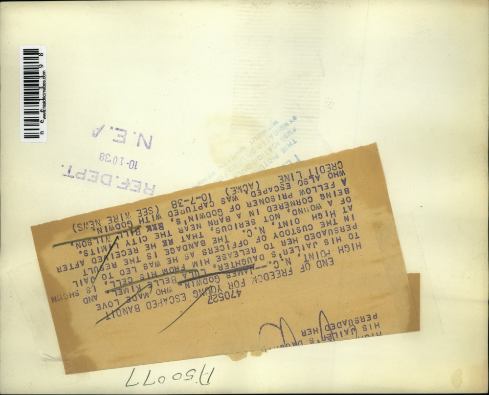 1938 Press Photo Escaped bandit Godwin captured w/ Bill Wilson - nee13398