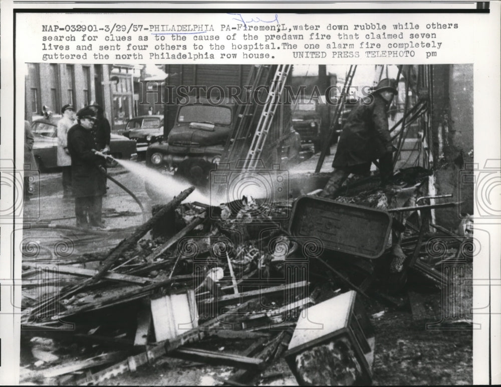 1957 Press Photo Philadelphia, PA firemen searching through remains - nee13494