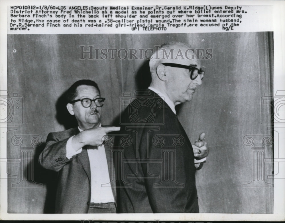 1960 Press Photo Medical Examiner Dr. Gerald K. Ridge, D.A. Fred Whichello